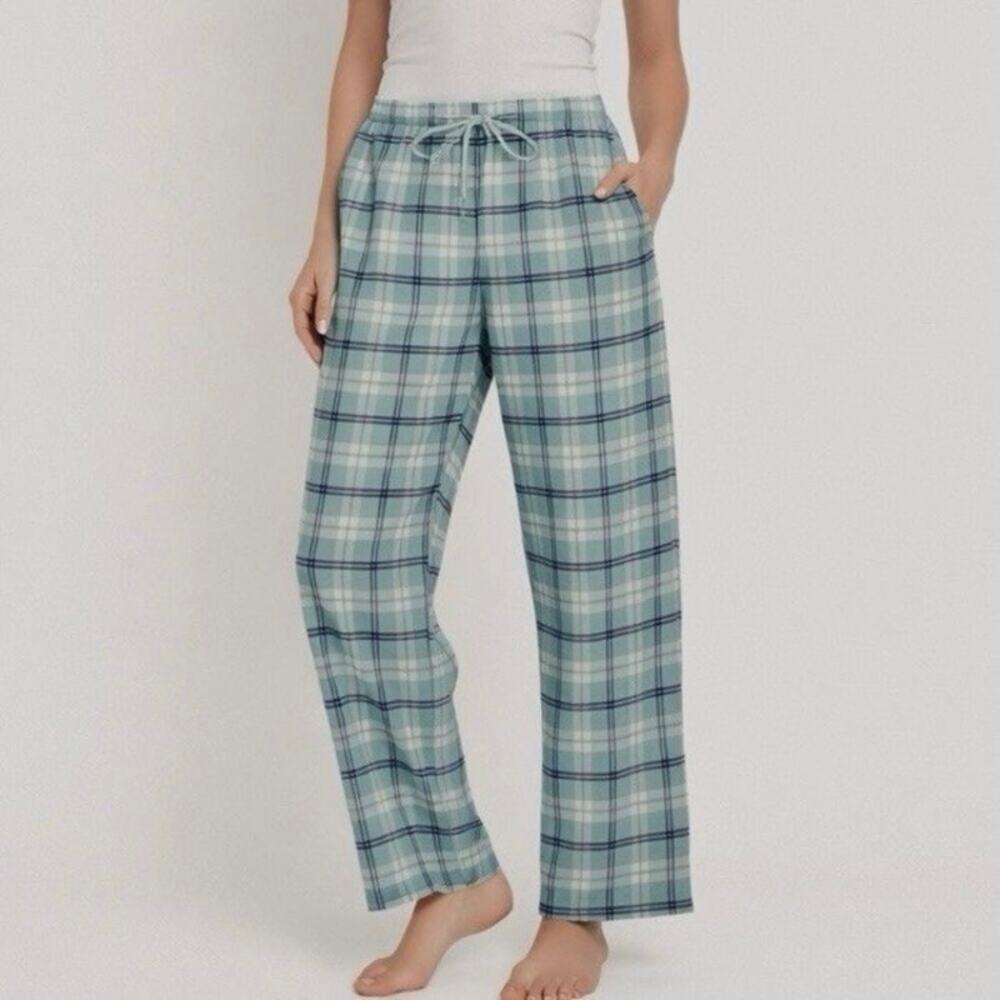 Garnet Hill NWT Sz L Pajama Pants Organic Pima Cotton Flannel Plaid Drawstring
